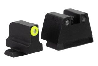 Suppressor-height steel night sights with yellow ring.